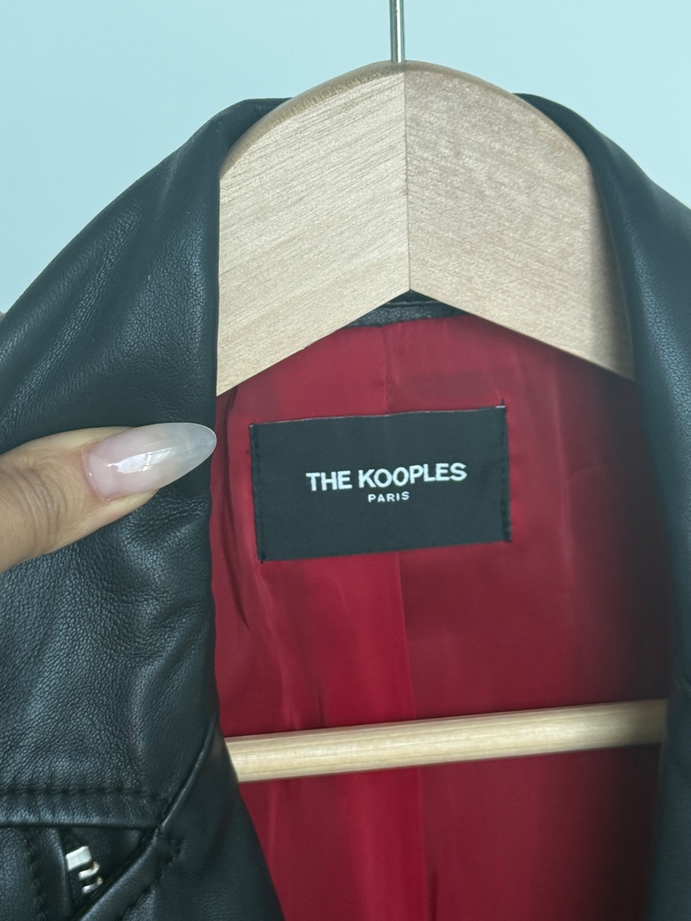 The Kooples Black Leather Jacket with Red Lining